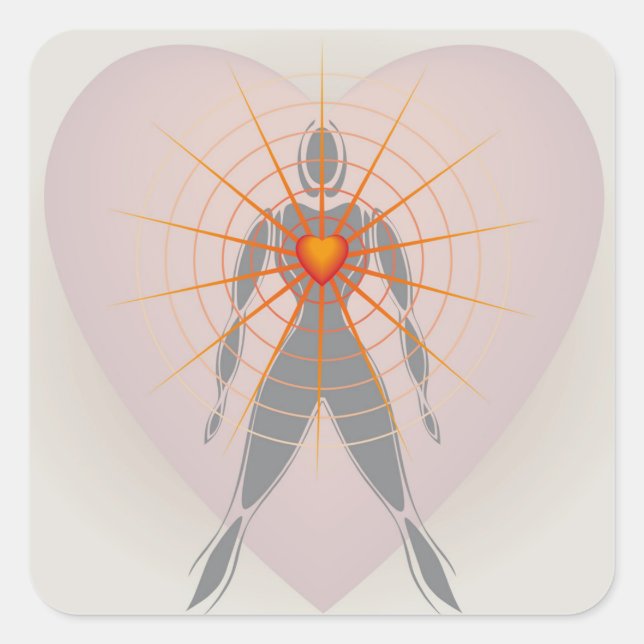 Human Body with Big Heart Radiating Rays of Light Square Sticker (Front)