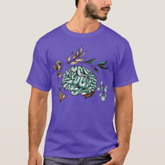 Human Brain Flowers Leaves  T-Shirt
