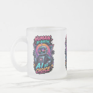Human By Birth Ai By Choice Funny Neon Robotic Frosted Glass Coffee Mug