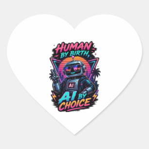 Human By Birth Ai By Choice Funny Neon Robotic  Heart Sticker