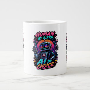 Human By Birth Ai By Choice Funny Neon Robotic Large Coffee Mug