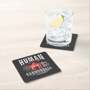 Human Cannonball Circus Carnival Square Paper Coaster