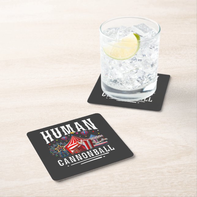 Human Cannonball Circus Carnival Square Paper Coaster (Insitu)