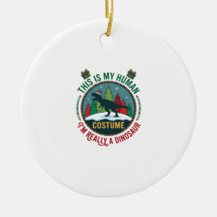 Human Costume Dinosaur Christmas Santa Hat Pine Tr Ceramic Tree Decoration