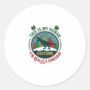Human Costume Dinosaur Christmas Santa Hat Pine Tr Classic Round Sticker