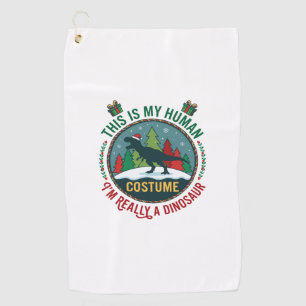 Human Costume Dinosaur Christmas Santa Hat Pine Tr Golf Towel