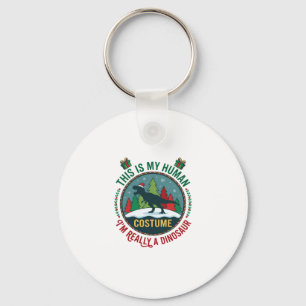 Human Costume Dinosaur Christmas Santa Hat Pine Tr Key Ring