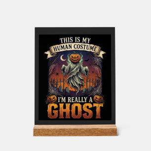 Human Costume Ghost Pumpkin Head Graveyard Spider Acrylic Sign
