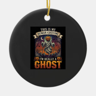 Human Costume Ghost Pumpkin Head Graveyard Spider Ceramic Tree Decoration