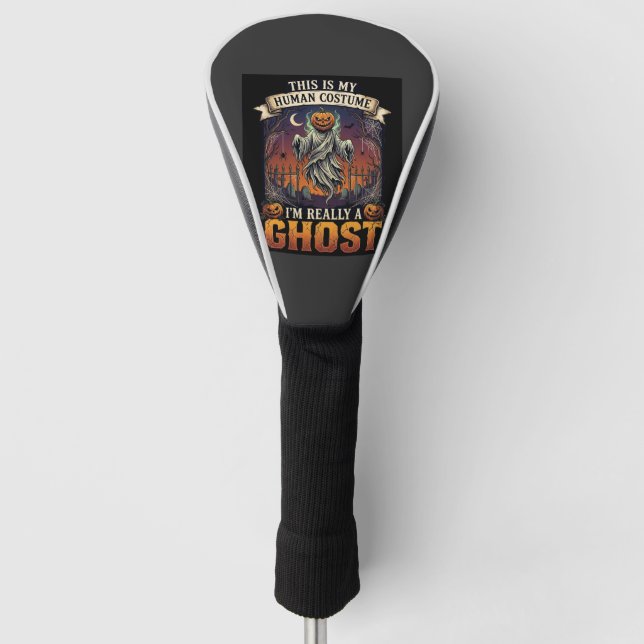 Human Costume Ghost Pumpkin Head Graveyard Spider  Golf Head Cover (Front)