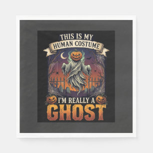 Human Costume Ghost Pumpkin Head Graveyard Spider Napkin