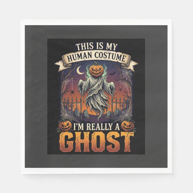 Human Costume Ghost Pumpkin Head Graveyard Spider  Napkin (Front)