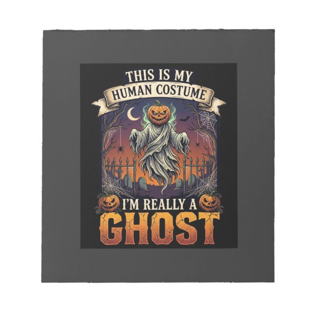 Human Costume Ghost Pumpkin Head Graveyard Spider  Notepad (Front)