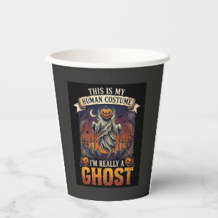 Human Costume Ghost Pumpkin Head Graveyard Spider Paper Cups