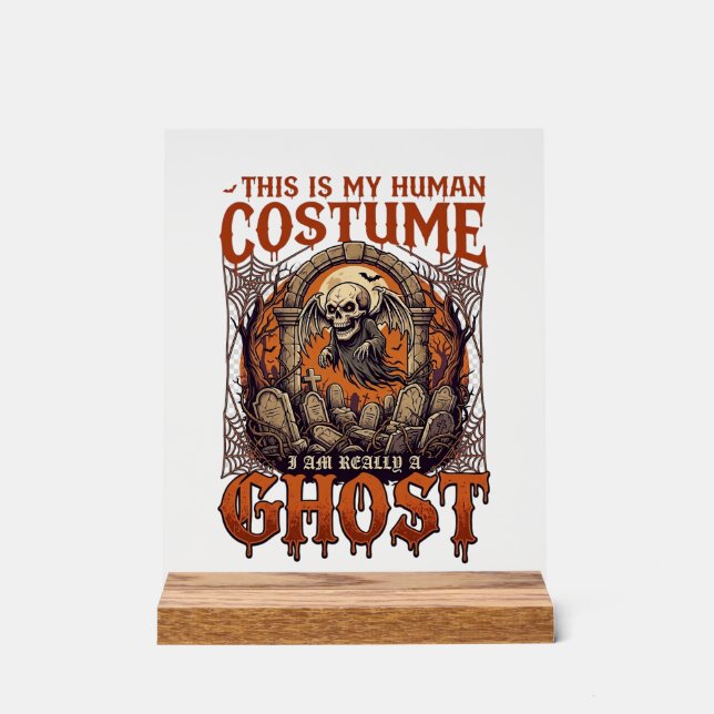Human Costume Ghost Skeleton Graveyard Moon Hallow Acrylic Sign (Front)