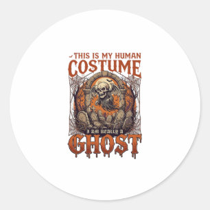 Human Costume Ghost Skeleton Graveyard Moon Hallow Classic Round Sticker