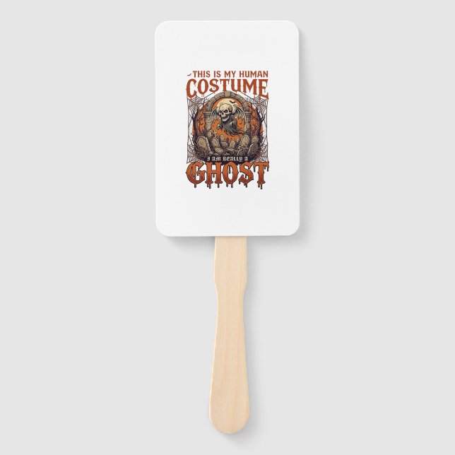 Human Costume Ghost Skeleton Graveyard Moon Hallow Hand Fan (Front)