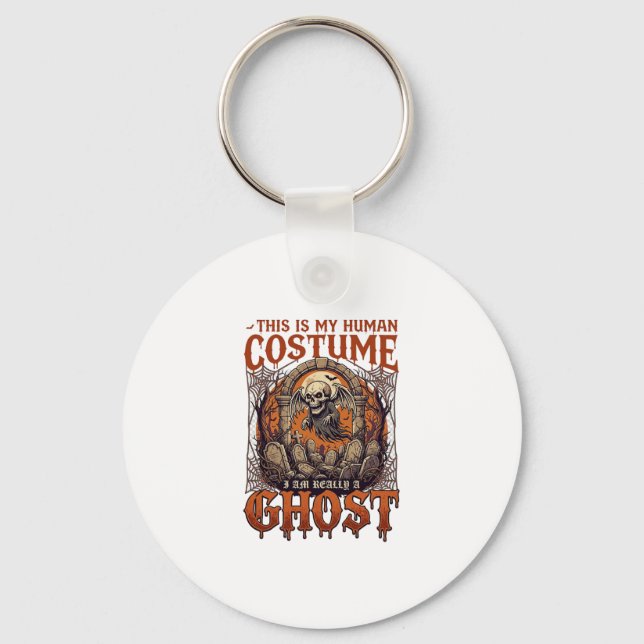 Human Costume Ghost Skeleton Graveyard Moon Hallow Key Ring (Front)