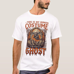 Human Costume Ghost Skeleton Graveyard Moon Hallow T-Shirt