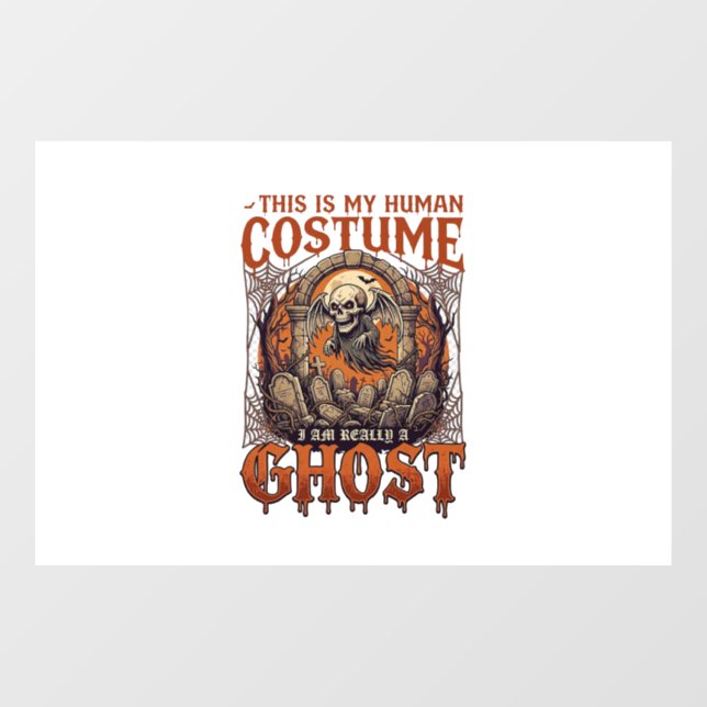 Human Costume Ghost Skeleton Graveyard Moon Hallow Window Cling (Sheet)
