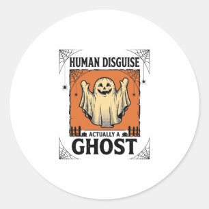 Human Costume Ghost Vintage Halloween Humor_1 Classic Round Sticker