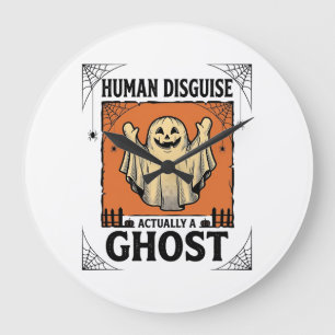 Human Costume Ghost Vintage Halloween Humor_1 Large Clock