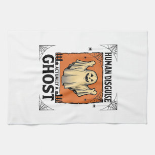 Human Costume Ghost Vintage Halloween Humor_1 Tea Towel