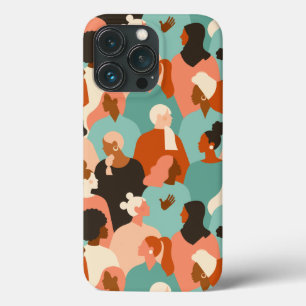 Human Diversity Retro Faces Pattern iPhone 13 Pro Case