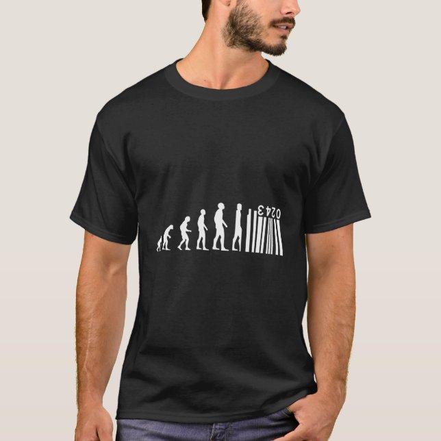 Human Evolution Become Barcode Industrialisation S T-Shirt (Front)