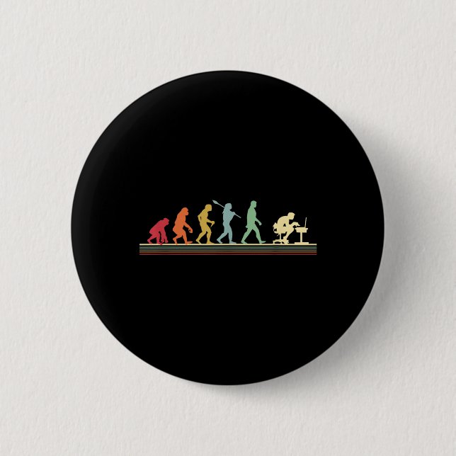 Human Evolution Into A Computer Geek Funny Graphic 6 Cm Round Badge (Front)