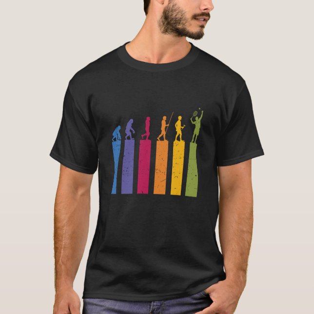 Human Evolution of Tennis Player Vintage Retro T-Shirt (Front)