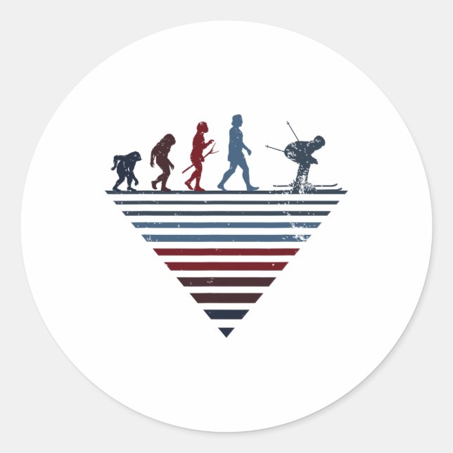 Human Evolution - Player Vintage Skiing  Classic Round Sticker (Front)