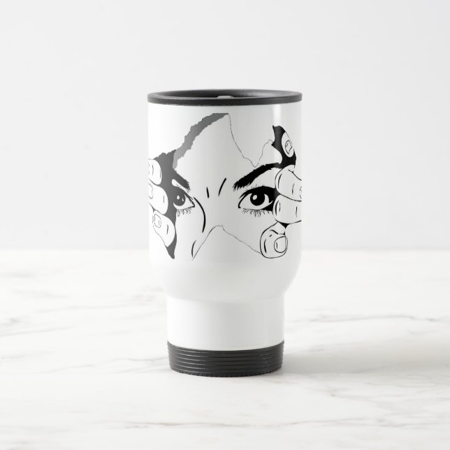 human eye and hand drawing  travel mug (Center)