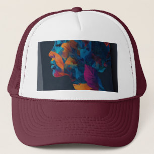Human face design on trucker hat