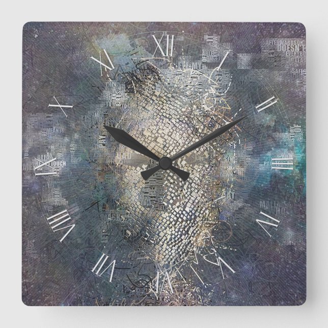 Human face mask square wall clock (Front)