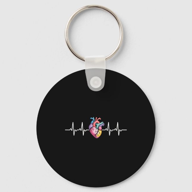 Human Heartbeat Ecg Cardiology Anatomical Medical  Key Ring (Front)
