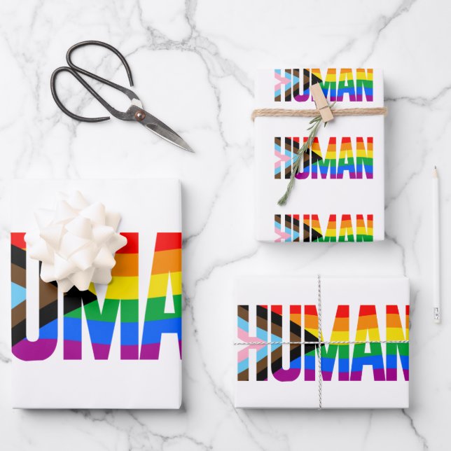 Human Inclusivity Pride Flag Wrapping Paper Sheet (Front)
