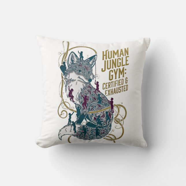 Human Jungle Gym Fox Tee | Certified & Exhausted Cushion (Front)