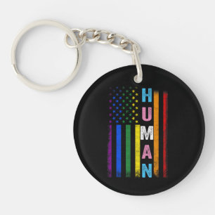 Human LGBT American Flag LGBTQ Rainbow Pride Month Key Ring