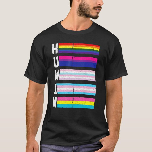 Human Lgbt Q Pride Flag Gay Bi Intersexual Trans P T-Shirt (Front)