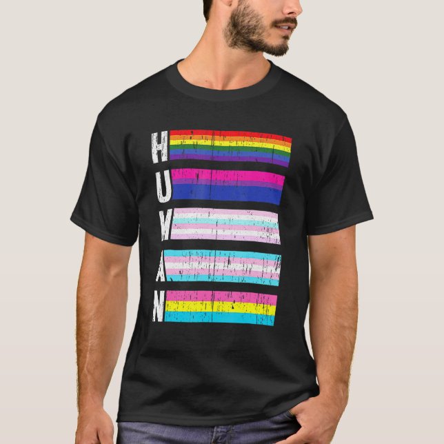 Human Lgbt-Q Pride Flag Gay Bi Intersexual Trans P T-Shirt (Front)
