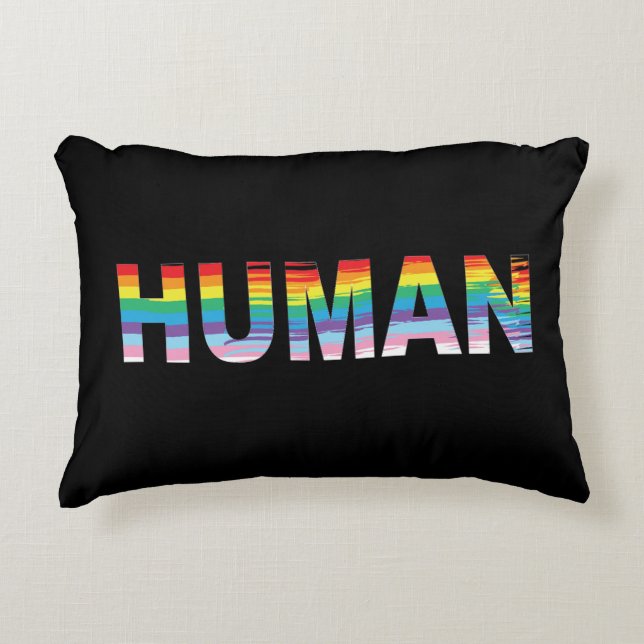 HUMAN LGBTQIA Rainbow Flag, Pride Letter  Decorative Cushion (Front)