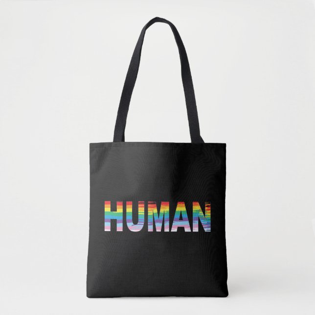 HUMAN LGBTQIA Rainbow Flag, Pride Trendy Tote Bag (Front)