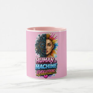 Human Machine Evolution Mug – AI Art Coffee Cup 
