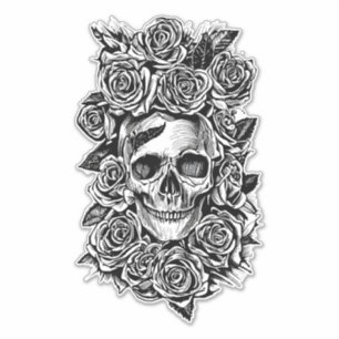 Human mans Skull Roses Goth Art Illustration