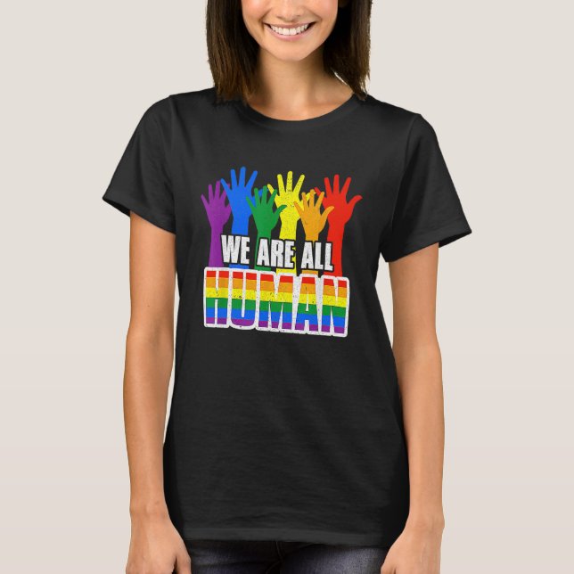 Human Pride Month Rainbow LGBT Flag Lesbian Trans  T-Shirt (Front)