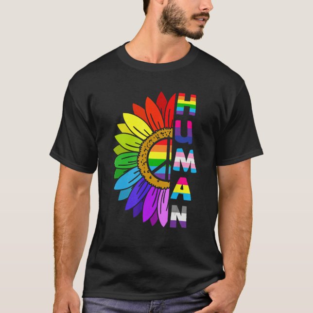HUMAN Rainbow LGBT Flag Gay Pride Month Lesbian 8 T-Shirt (Front)