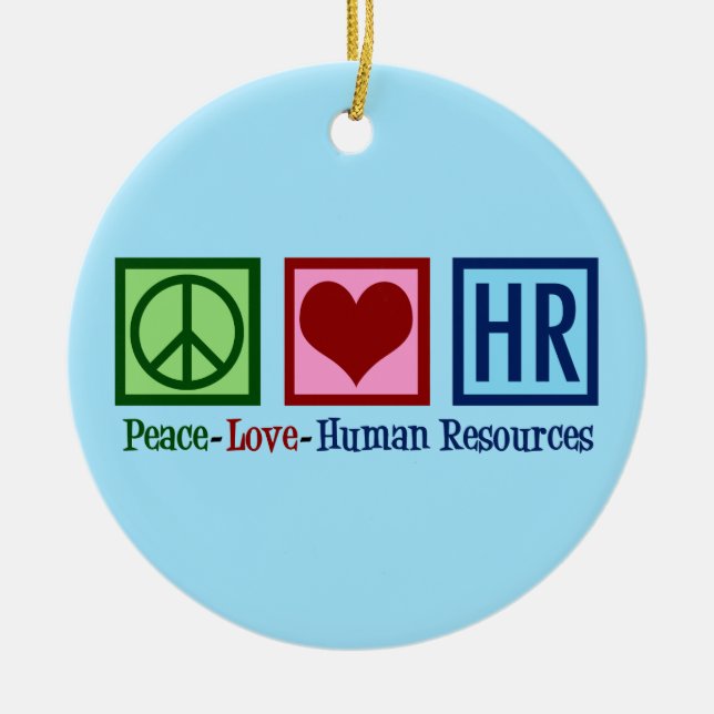 Human Resources Peace Love HR Ceramic Tree Decoration (Front)