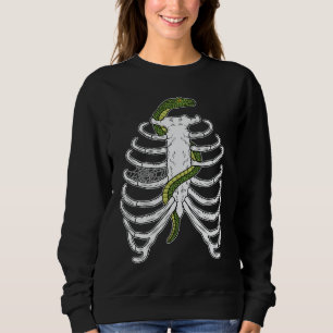 Human Rib Cage Cartoon With Green Snake Halloween Sweatshirt