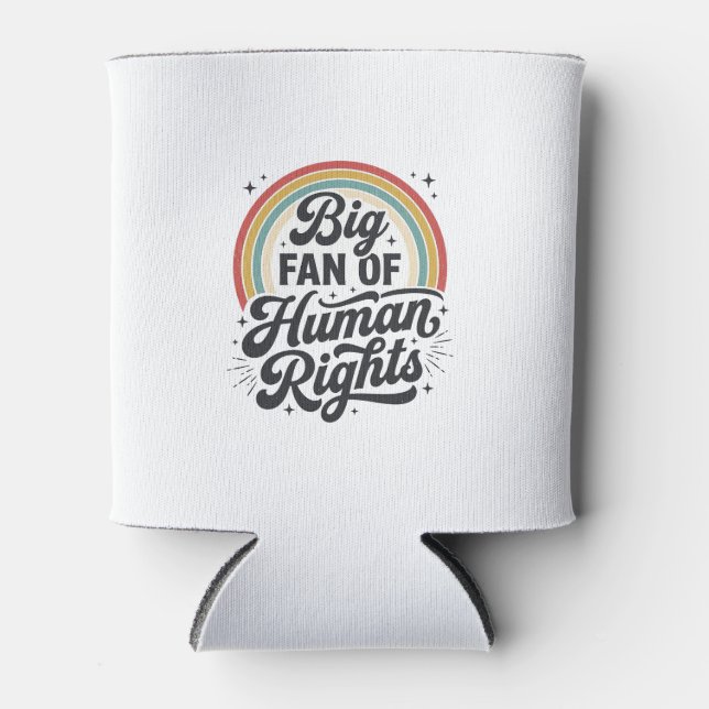 Human Rights Retro Rainbow Vector T-Shirt Design_1 Can Cooler (Front)